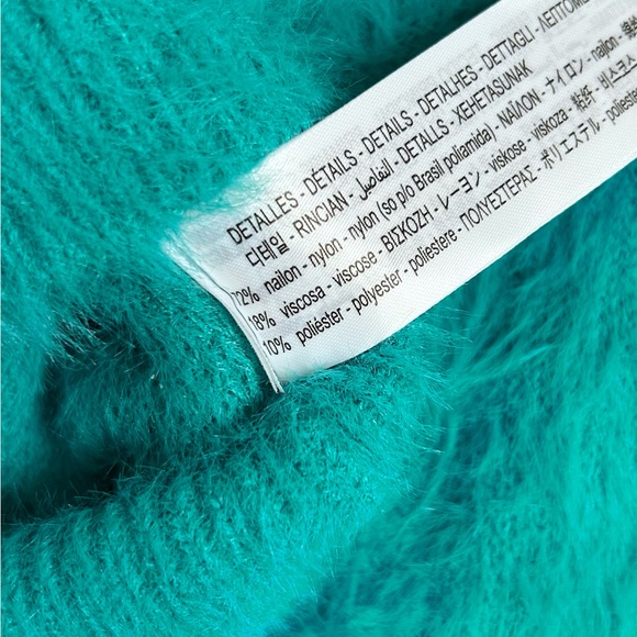 NWT ZARA Faux Fur Crop Sweater Cardigan- Teal - Picture 6 of 11